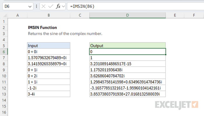Excel IMSIN function